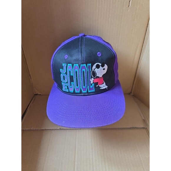 Joe Cool Snoopy Purple & Black Embroidered Snapback Hat Cap - Picture 1 of 9